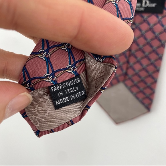 Vintage 90s Christian Dior Monsieur Mauve Pink Blue Chain Silk Menswear - Picture 8 of 11